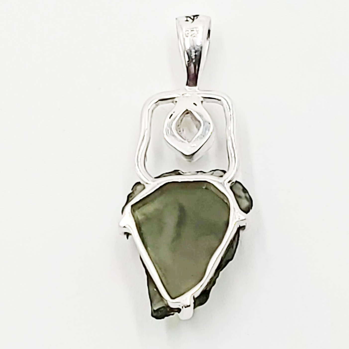 Moldavite & Herkimer Diamond Pendant Sterling Silver Rough Free Form - Elevated Metaphysical
