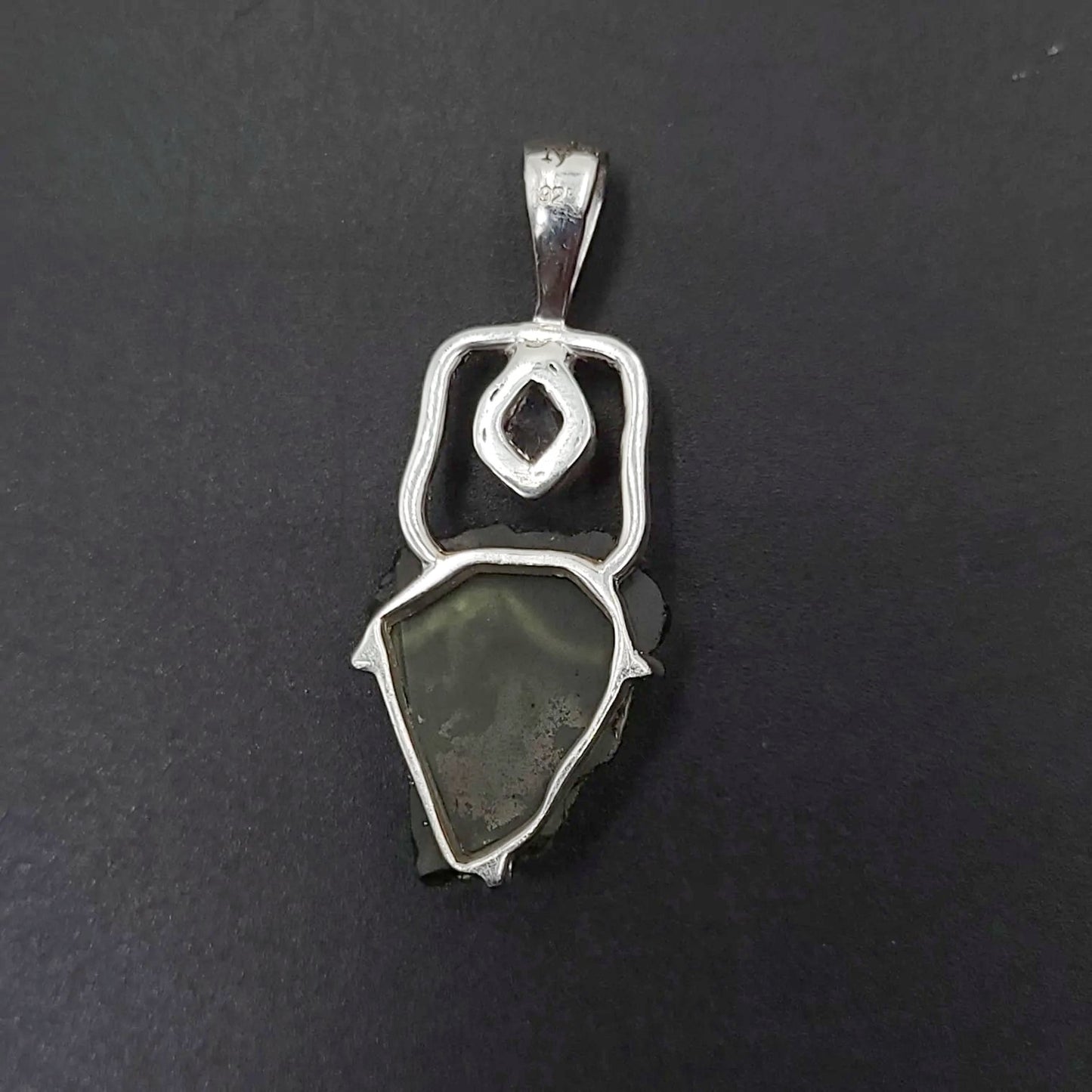 Moldavite & Herkimer Diamond Pendant Sterling Silver Rough Free Form - Elevated Metaphysical