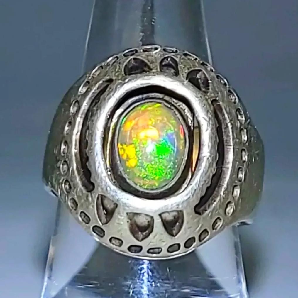 Opal Ring 2.5 ct Sterling Silver Band .999
