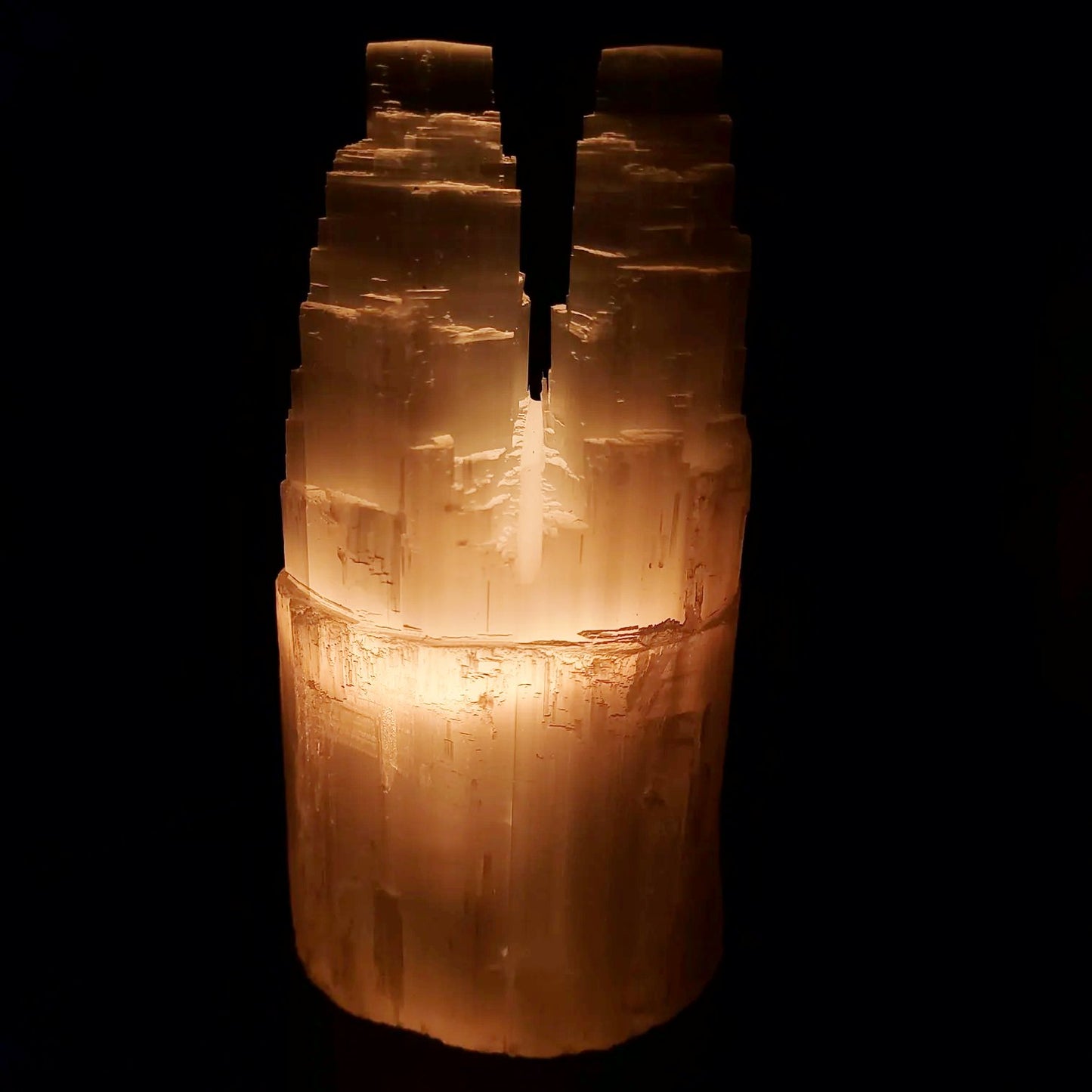 Selenite Tower Lamp Twin Iceberg Tier Rough 20cm 8"