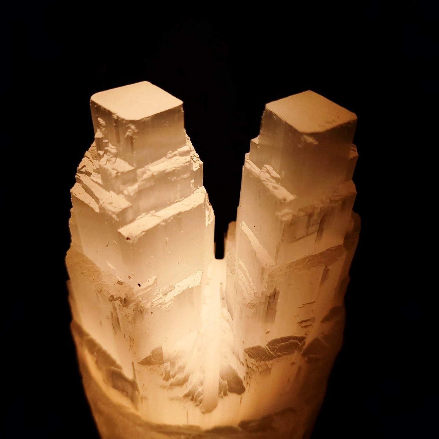 Selenite Tower Lamp Twin Iceberg Tier Rough 20cm 8"
