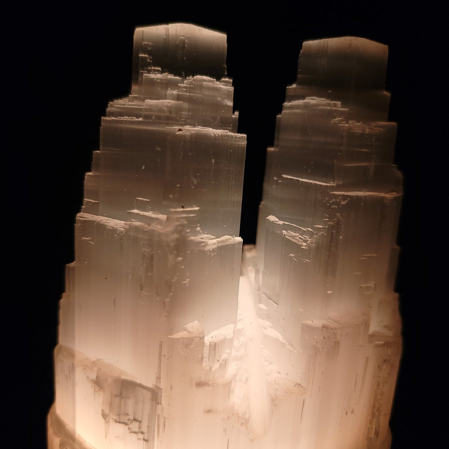 Selenite Tower Lamp Twin Iceberg Tier Rough 20cm 8"
