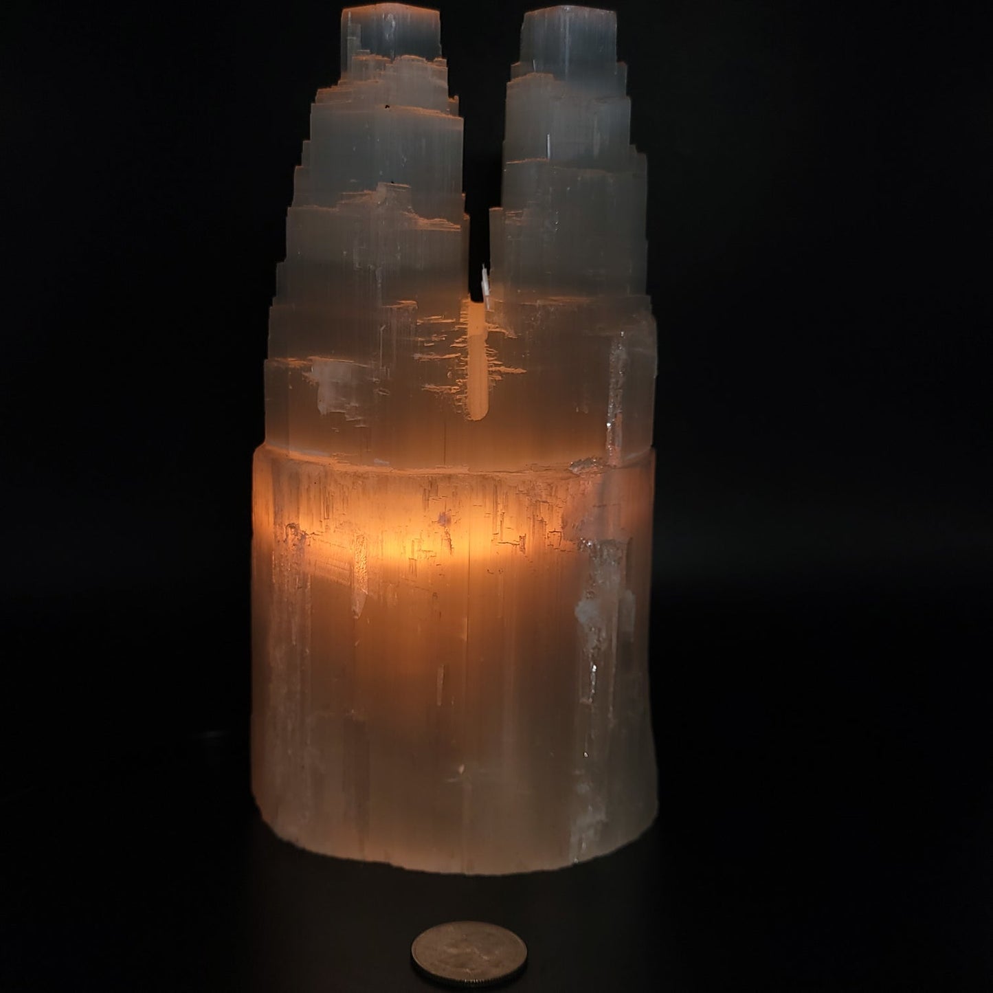 Selenite Tower Lamp Twin Iceberg Tier Rough 20cm 8"