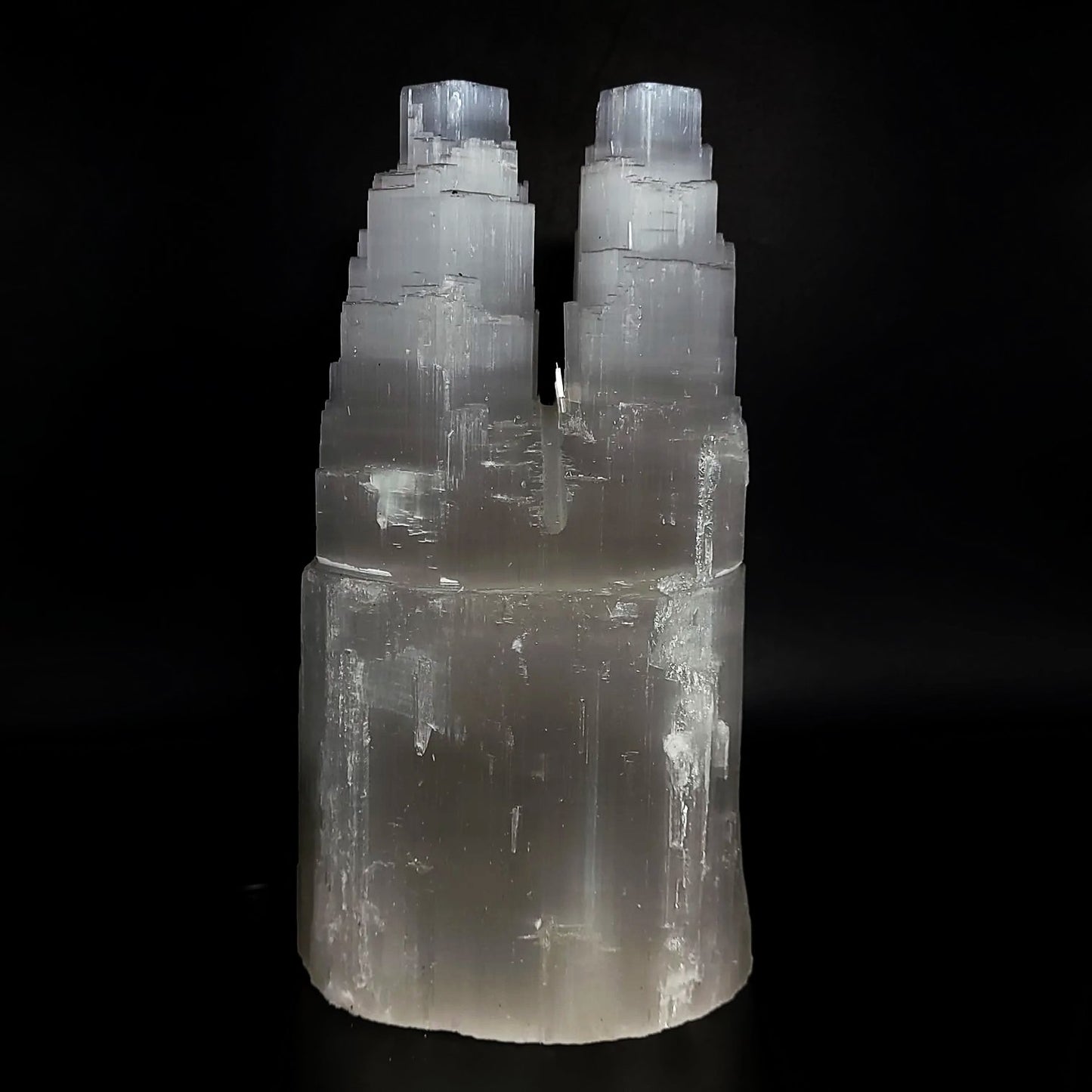 Selenite Tower Lamp Twin Iceberg Tier Rough 20cm 8"