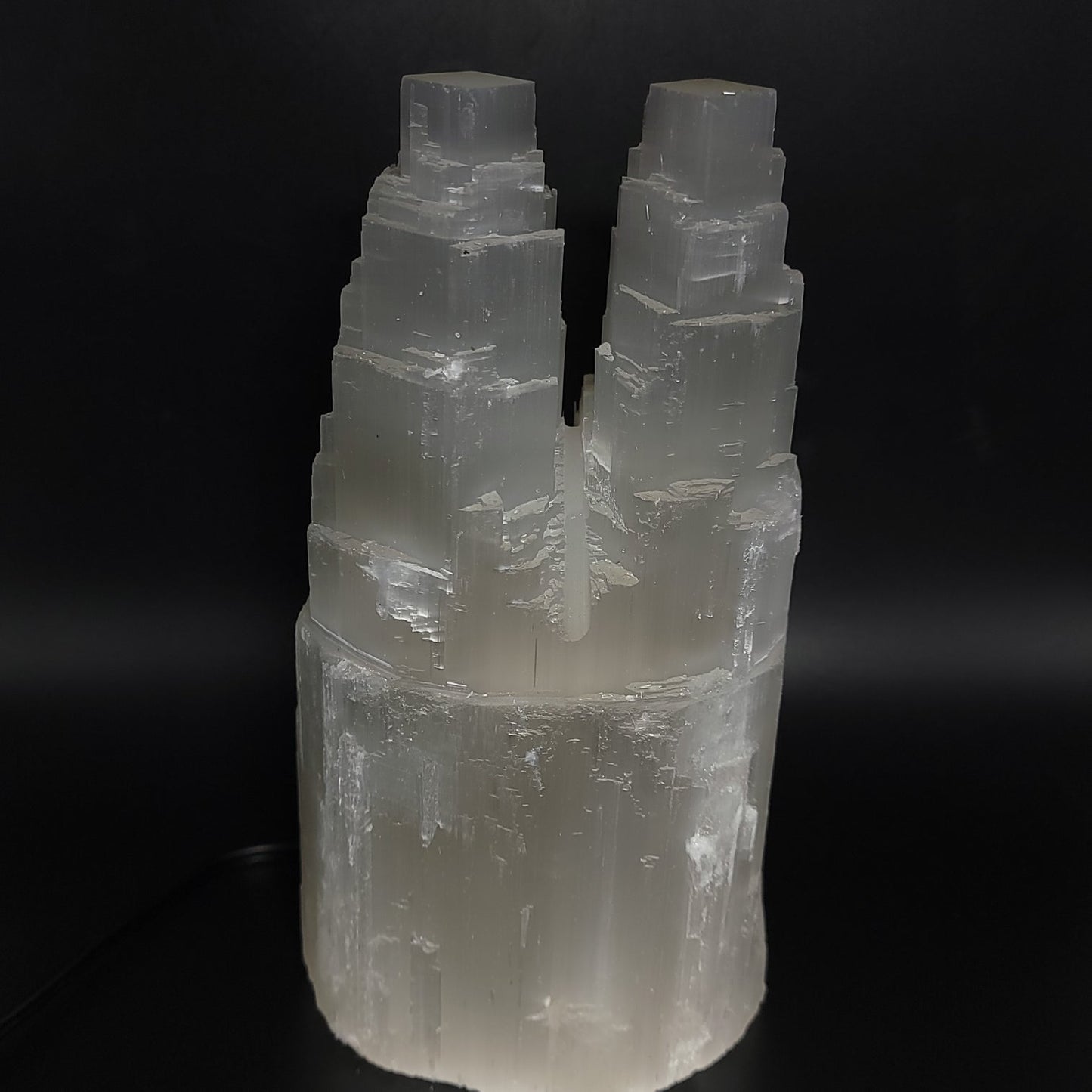Selenite Tower Lamp Twin Iceberg Tier Rough 20cm 8"