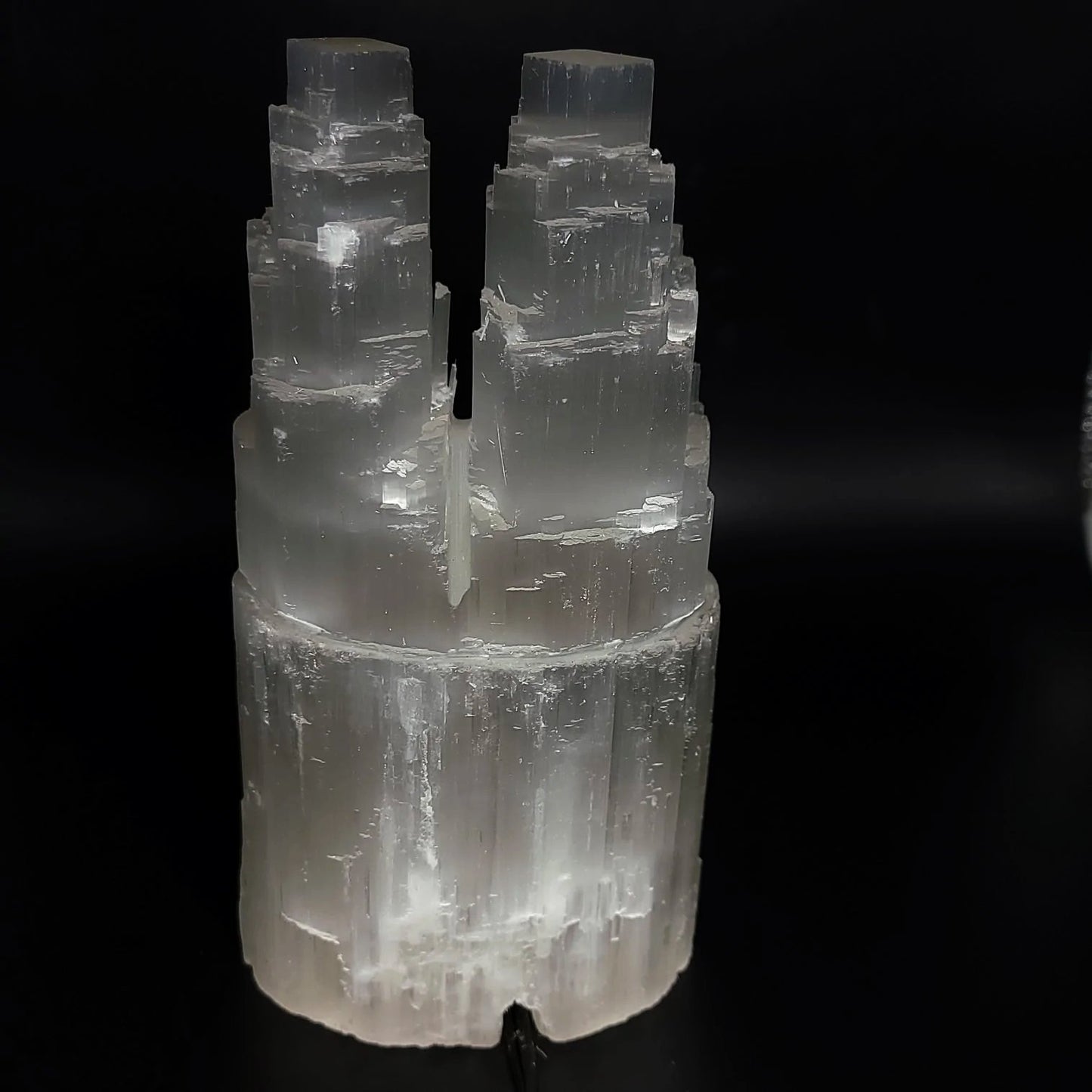 Selenite Tower Lamp Twin Iceberg Tier Rough 20cm 8"