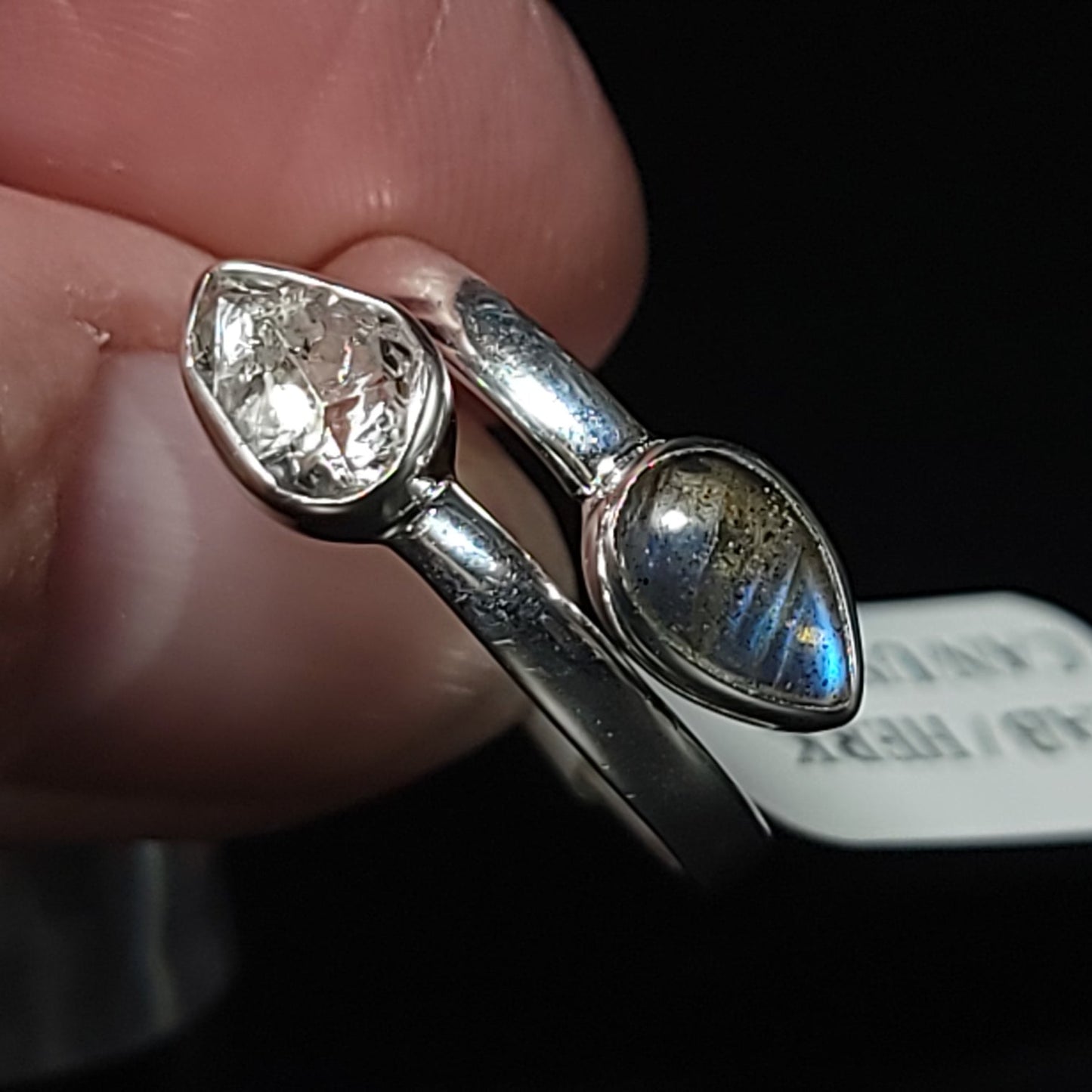 Herkimer Diamond & Labradorite Ring Sterling Silver