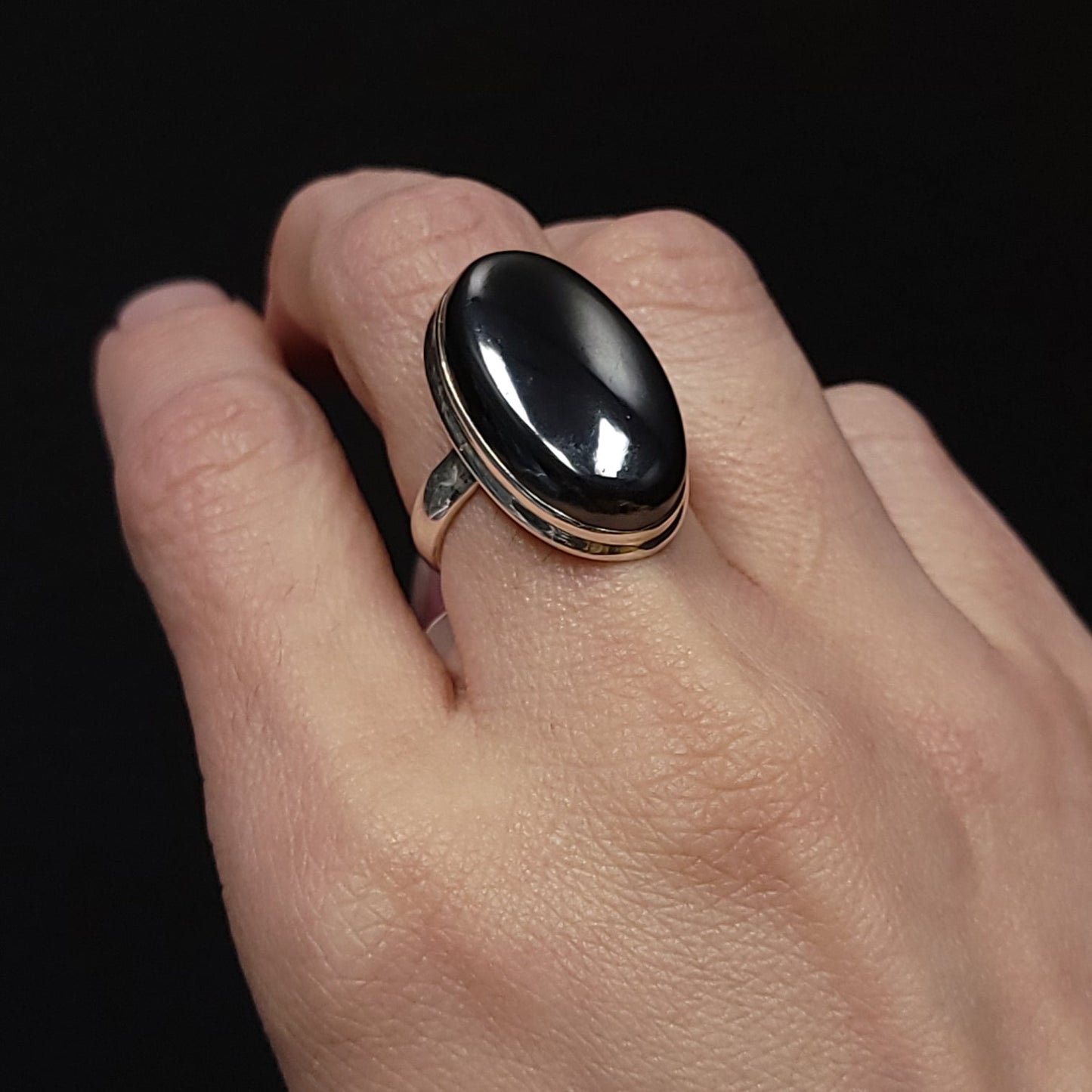 Hematite Solitaire Ring Sterling Silver