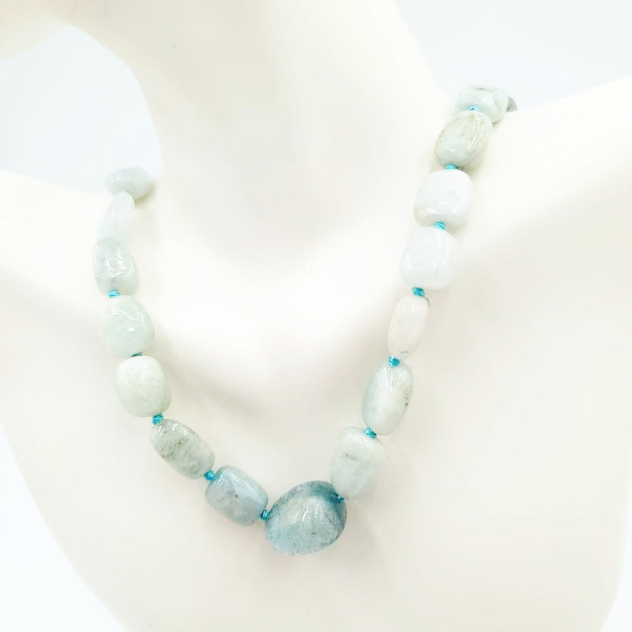 Aquamarine Bead Necklace Tumbled Stones 20" 51cm