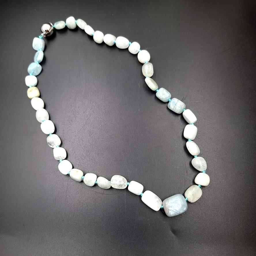 Aquamarine Bead Necklace Tumbled Stones 20" 51cm