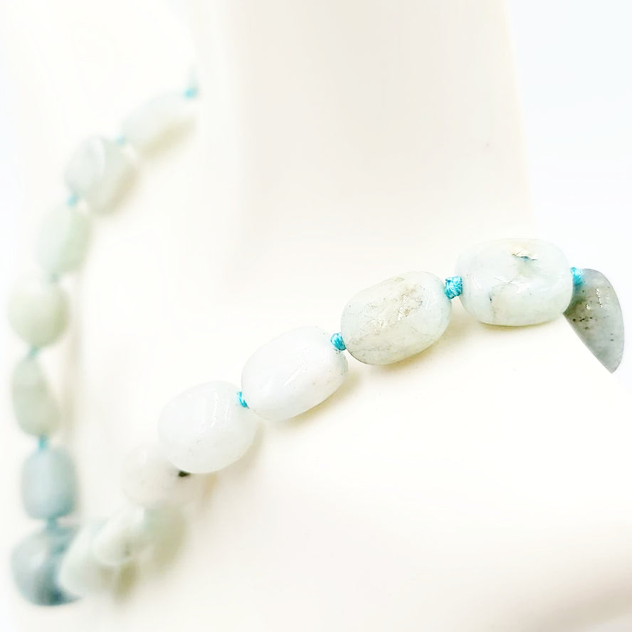 Aquamarine Bead Necklace Tumbled Stones 20" 51cm