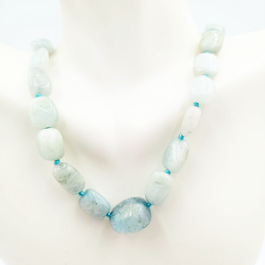 Aquamarine Bead Necklace Tumbled Stones 20" 51cm