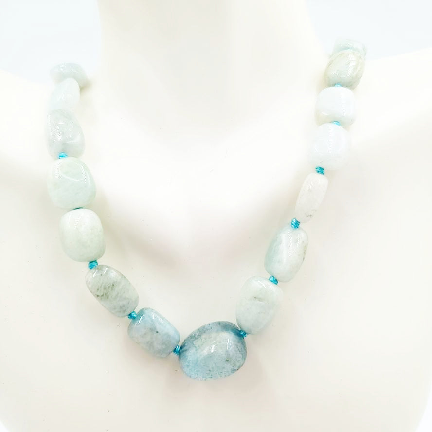 Aquamarine Bead Necklace Tumbled Stones 20" 51cm