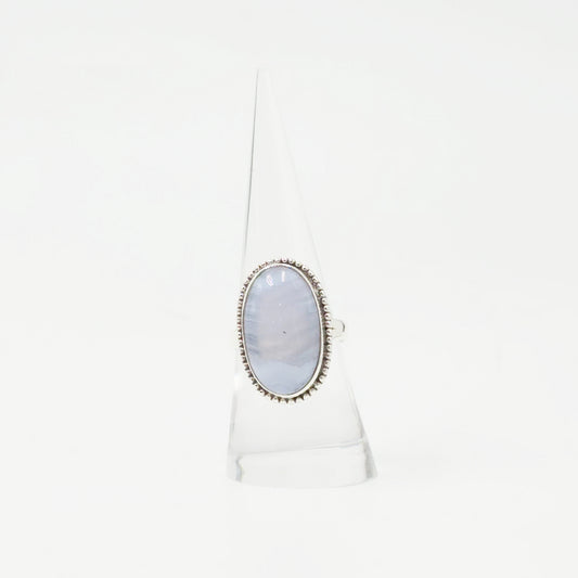 Blue Lace Agate Ring Sterling Silver Size 8 - Elevated Metaphysical