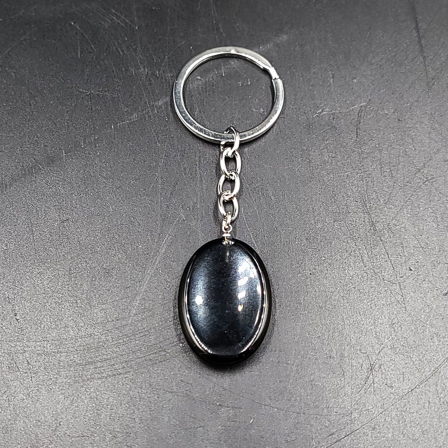 Black Obsidian Worry Stone Keychain