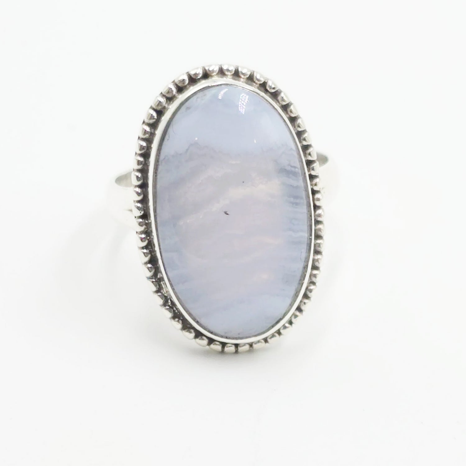 Blue Lace Agate Ring Sterling Silver Size 8 - Elevated Metaphysical