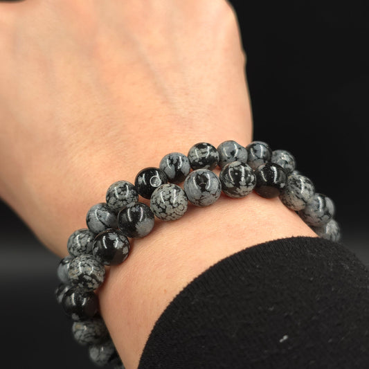 Snowflake Obsidian Bead Bracelet 8mm - Elevated Metaphysical