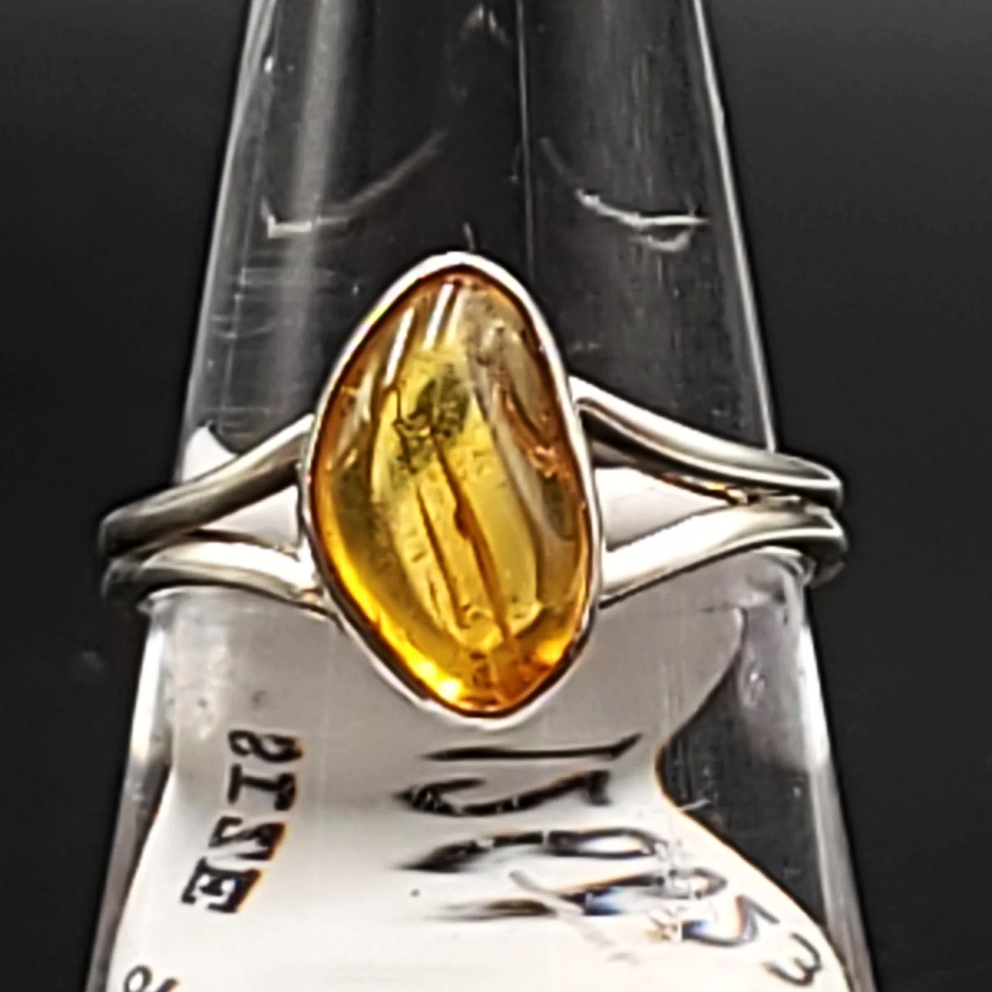 Amber Free Form Ring Sterling Silver Size 9 - Elevated Metaphysical