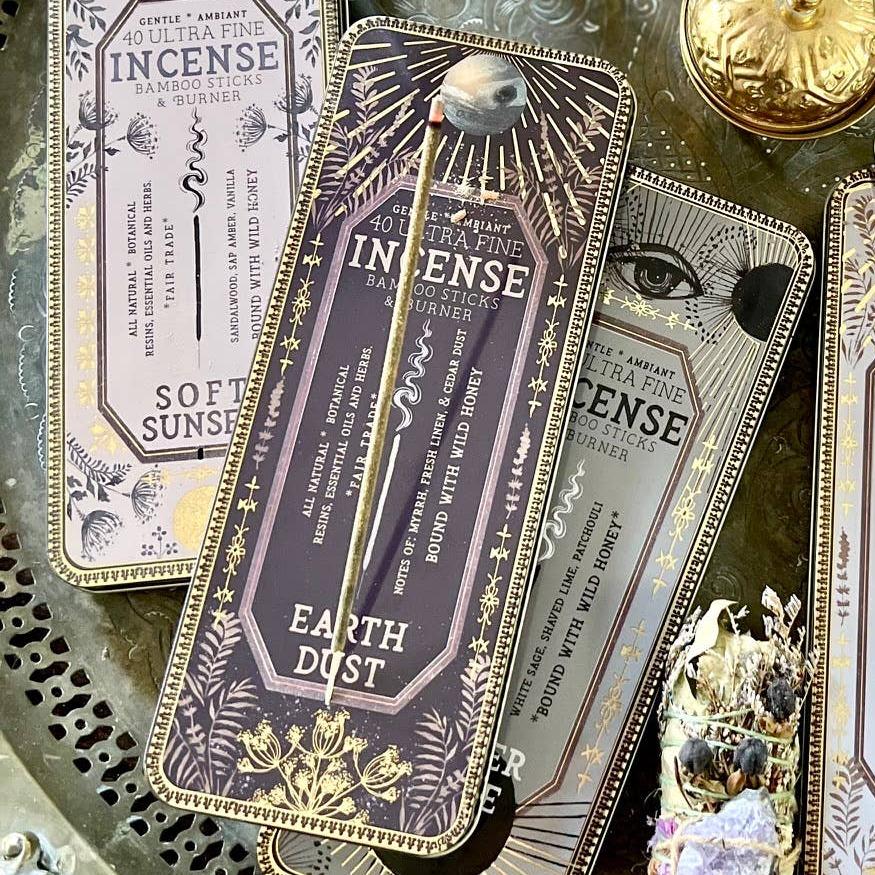 Earth Dust 40 Premium Incense Sticks & Burner Set