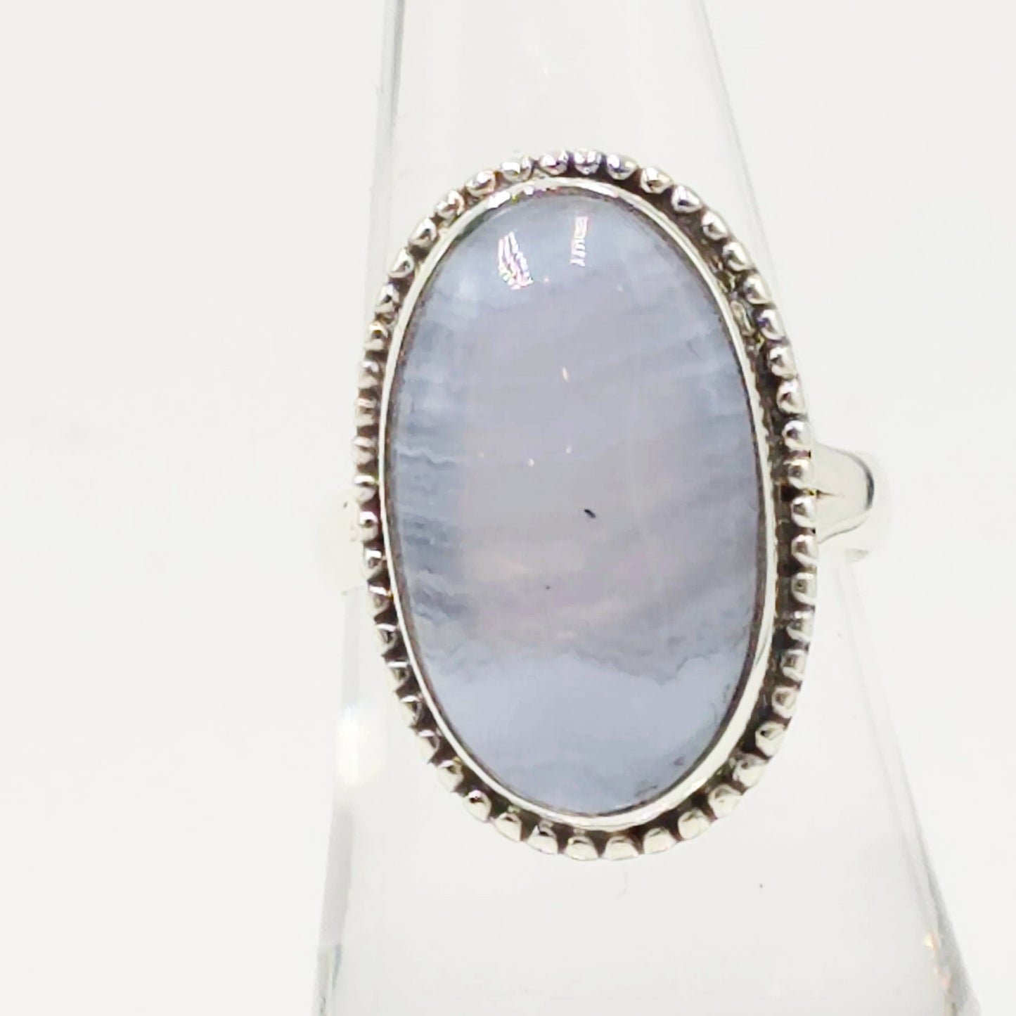 Blue Lace Agate Ring Sterling Silver Size 8 - Elevated Metaphysical