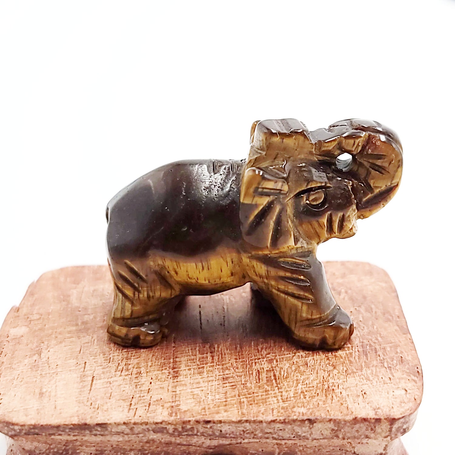 Tiger Eye Elephant Figurine 1.5" 35mm - Elevated Metaphysical