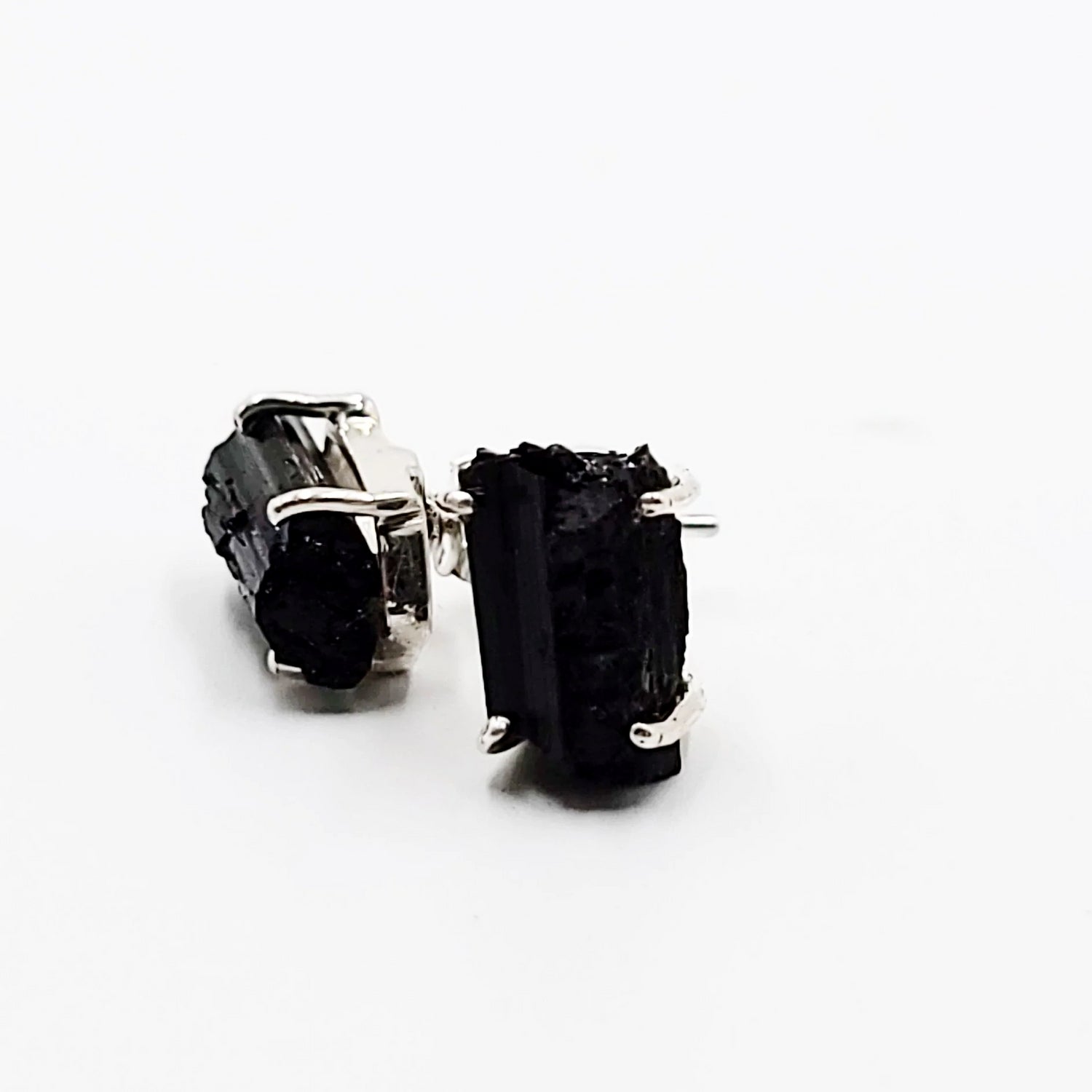 Black Tourmaline Earrings Rough Sterling Silver Stud - Elevated Metaphysical