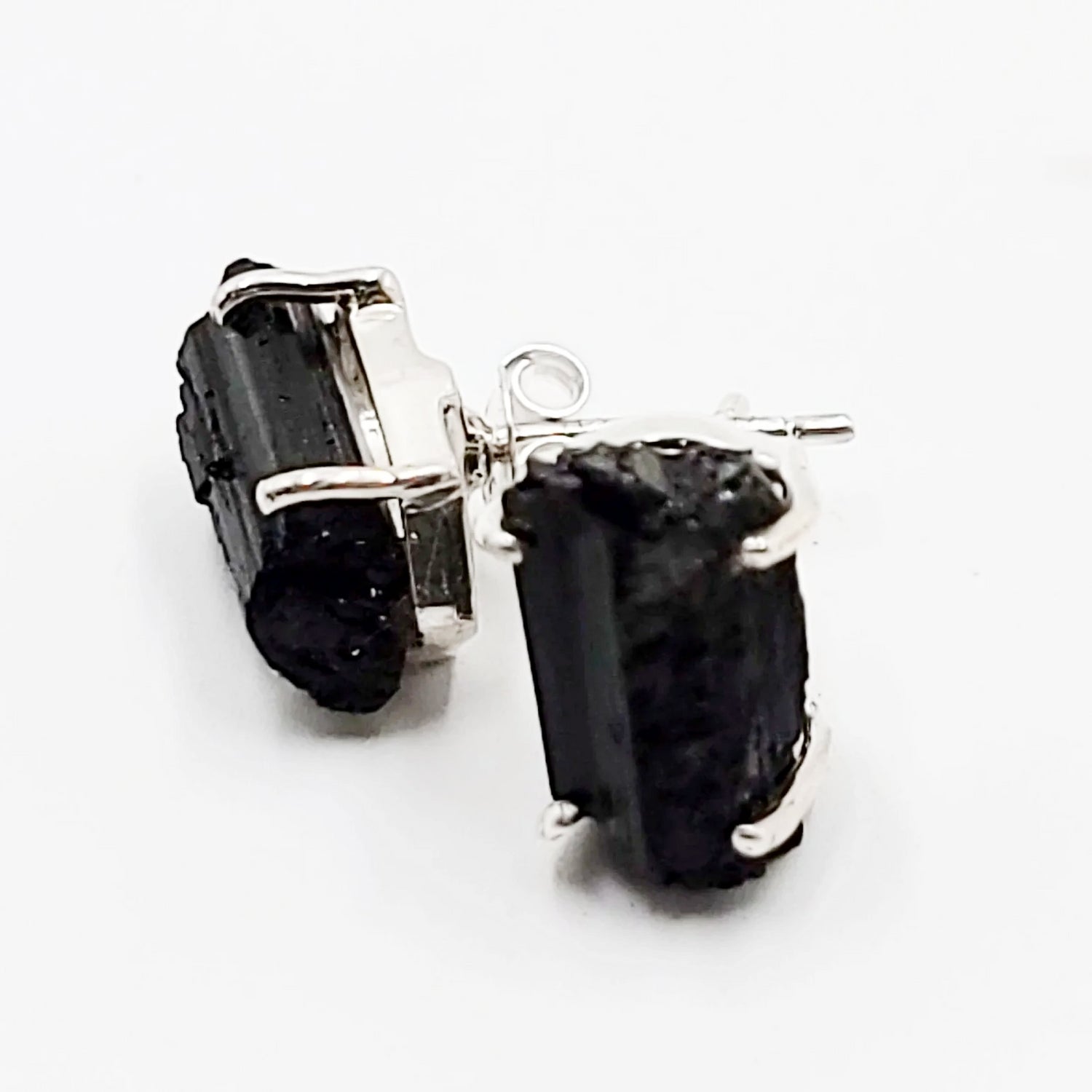 Black Tourmaline Earrings Rough Sterling Silver Stud - Elevated Metaphysical