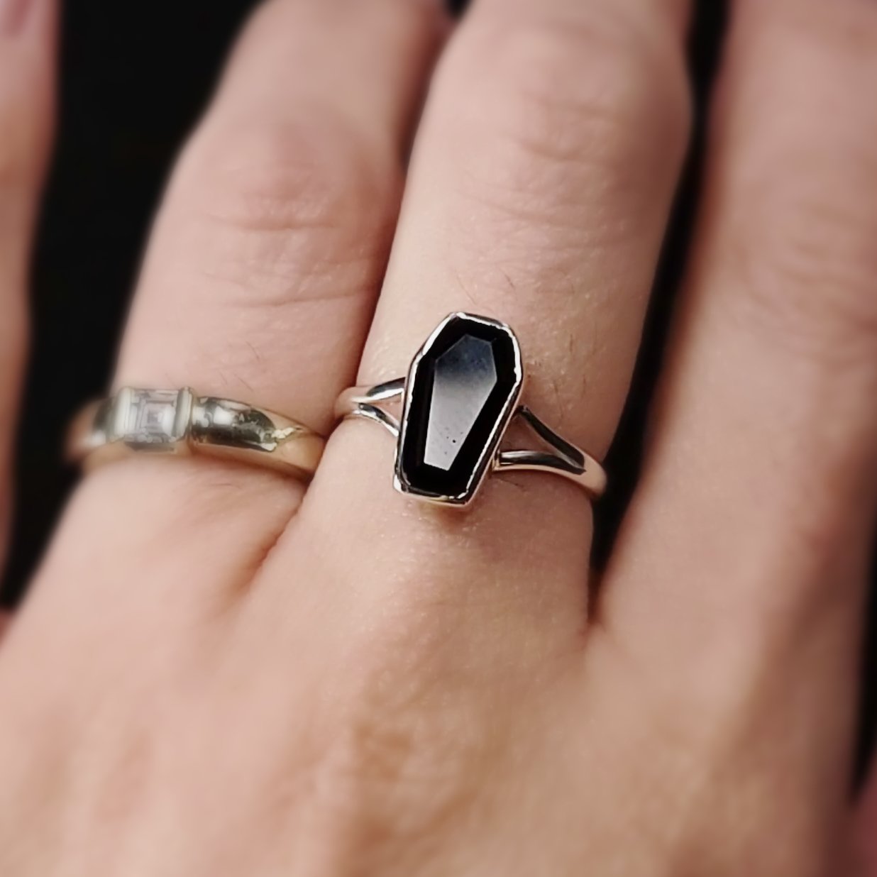 Black Onyx Coffin Ring Sterling Silver Size 10