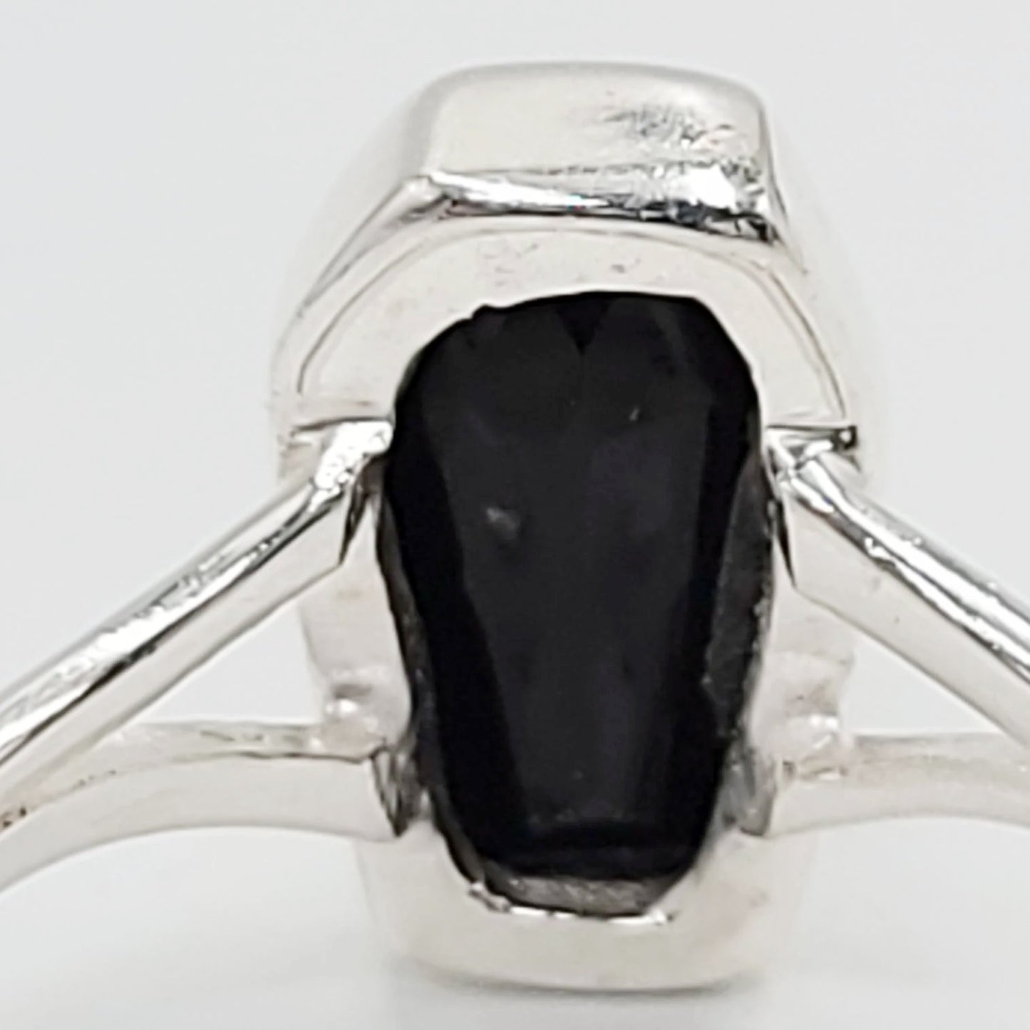 Black Onyx Coffin Ring Sterling Silver Size 6