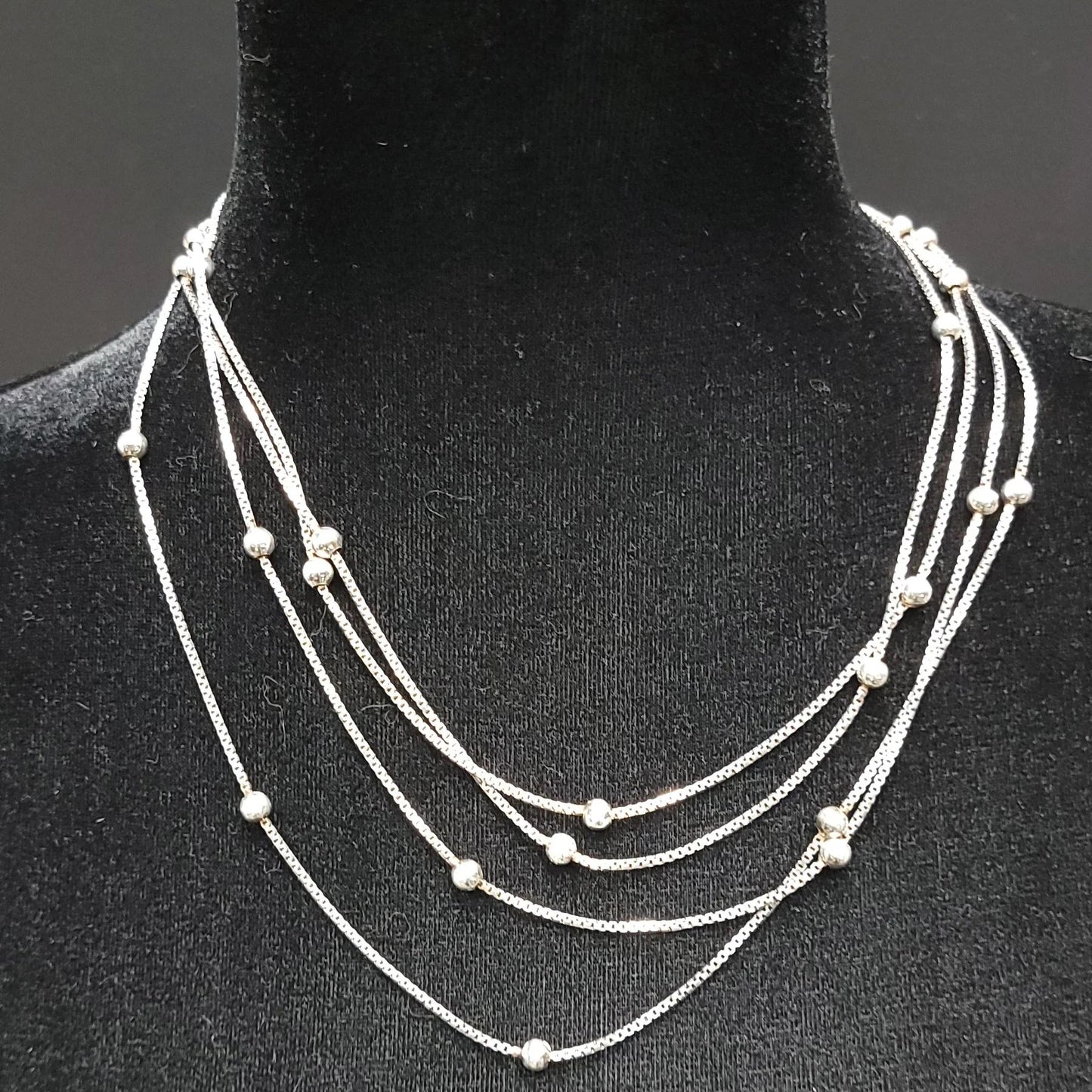 Sterling Silver Box Link Necklace with Silver Beads, 80" and 28.8 Grams - Elevated Metaphysical