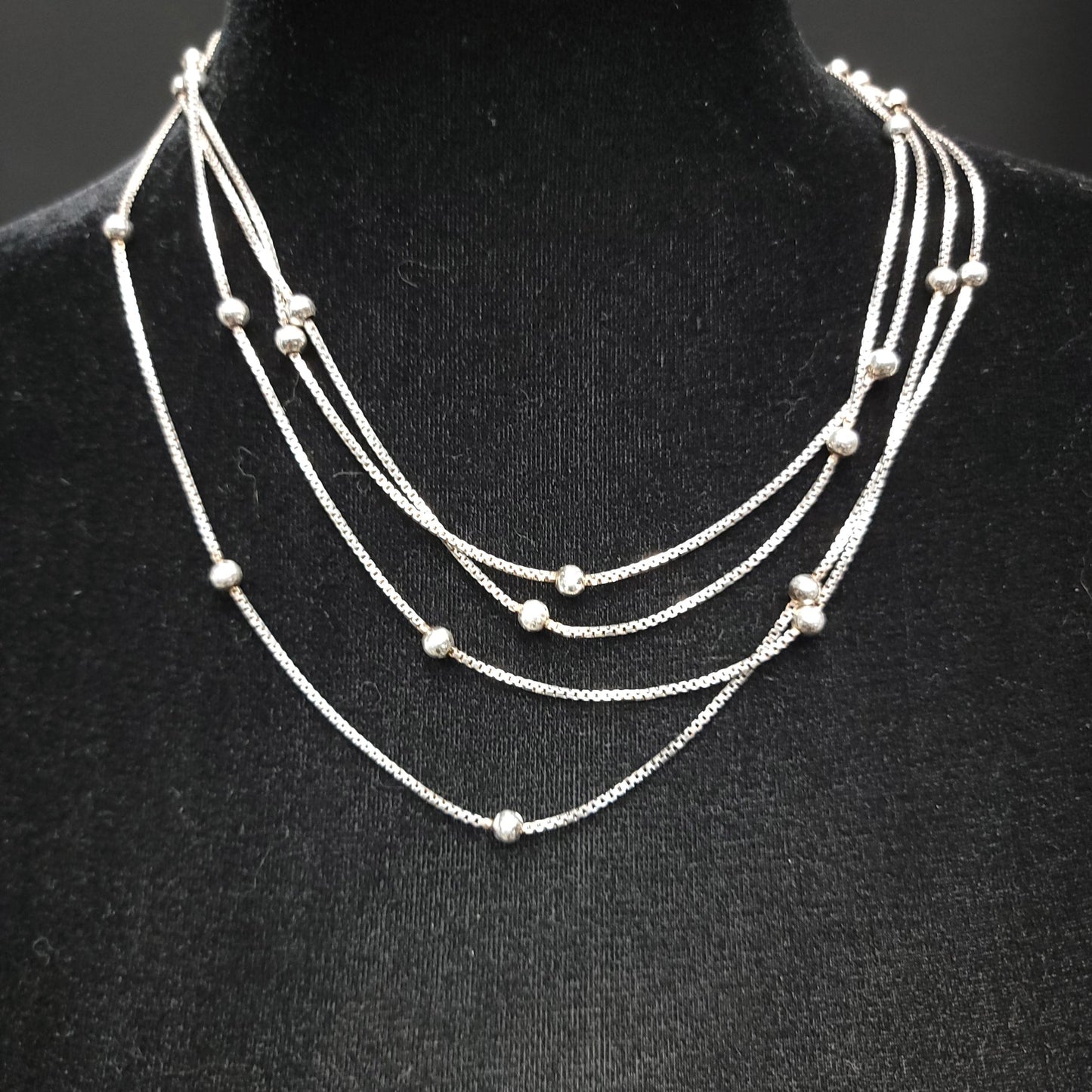 Sterling Silver Box Link Necklace with Silver Beads, 80" and 28.8 Grams - Elevated Metaphysical