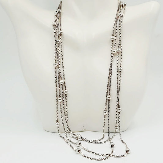 Sterling Silver Box Link Necklace with Silver Beads, 80" and 28.8 Grams - Elevated Metaphysical