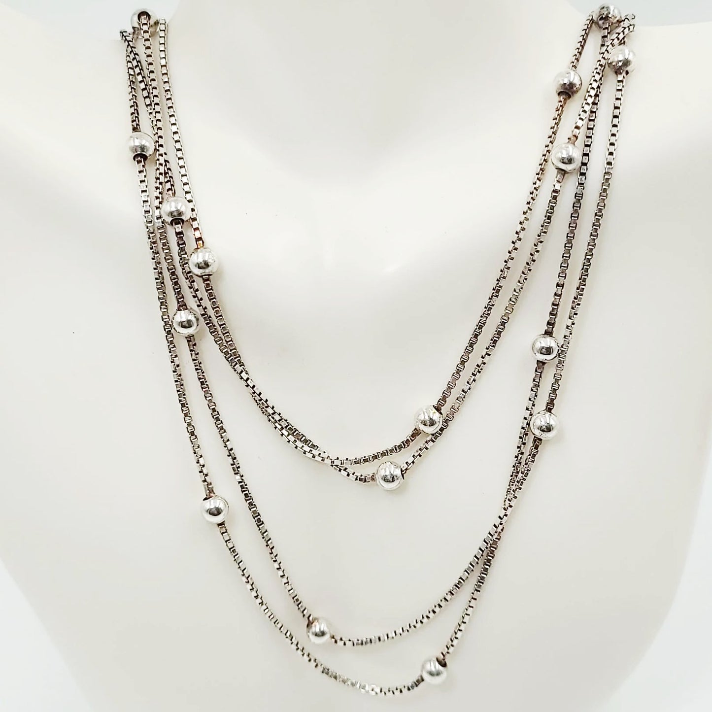 Sterling Silver Box Link Necklace with Silver Beads, 80" and 28.8 Grams - Elevated Metaphysical