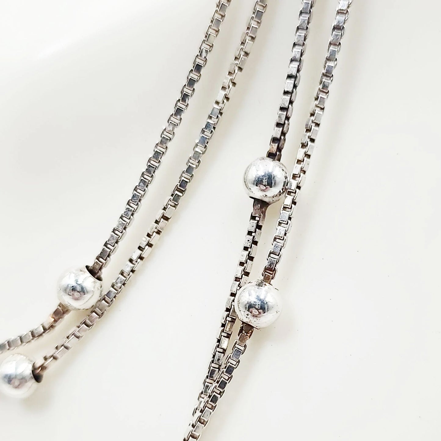 Sterling Silver Box Link Necklace with Silver Beads, 80" and 28.8 Grams - Elevated Metaphysical