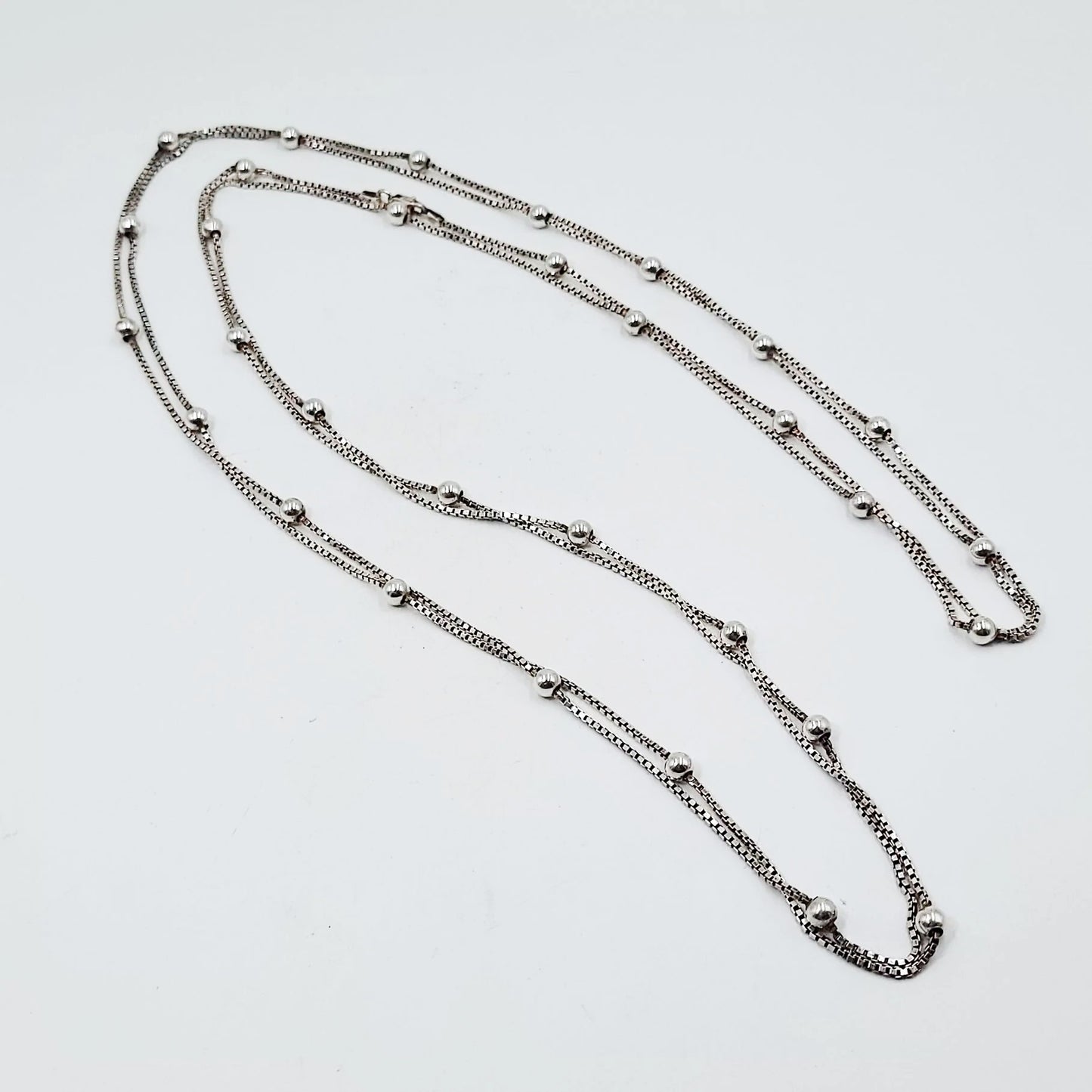 Sterling Silver Box Link Necklace with Silver Beads, 80" and 28.8 Grams - Elevated Metaphysical