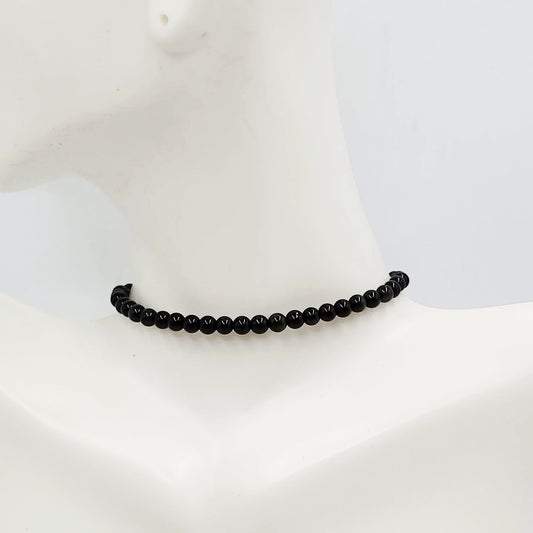 Black Obsidian Bead Bracelet 4mm