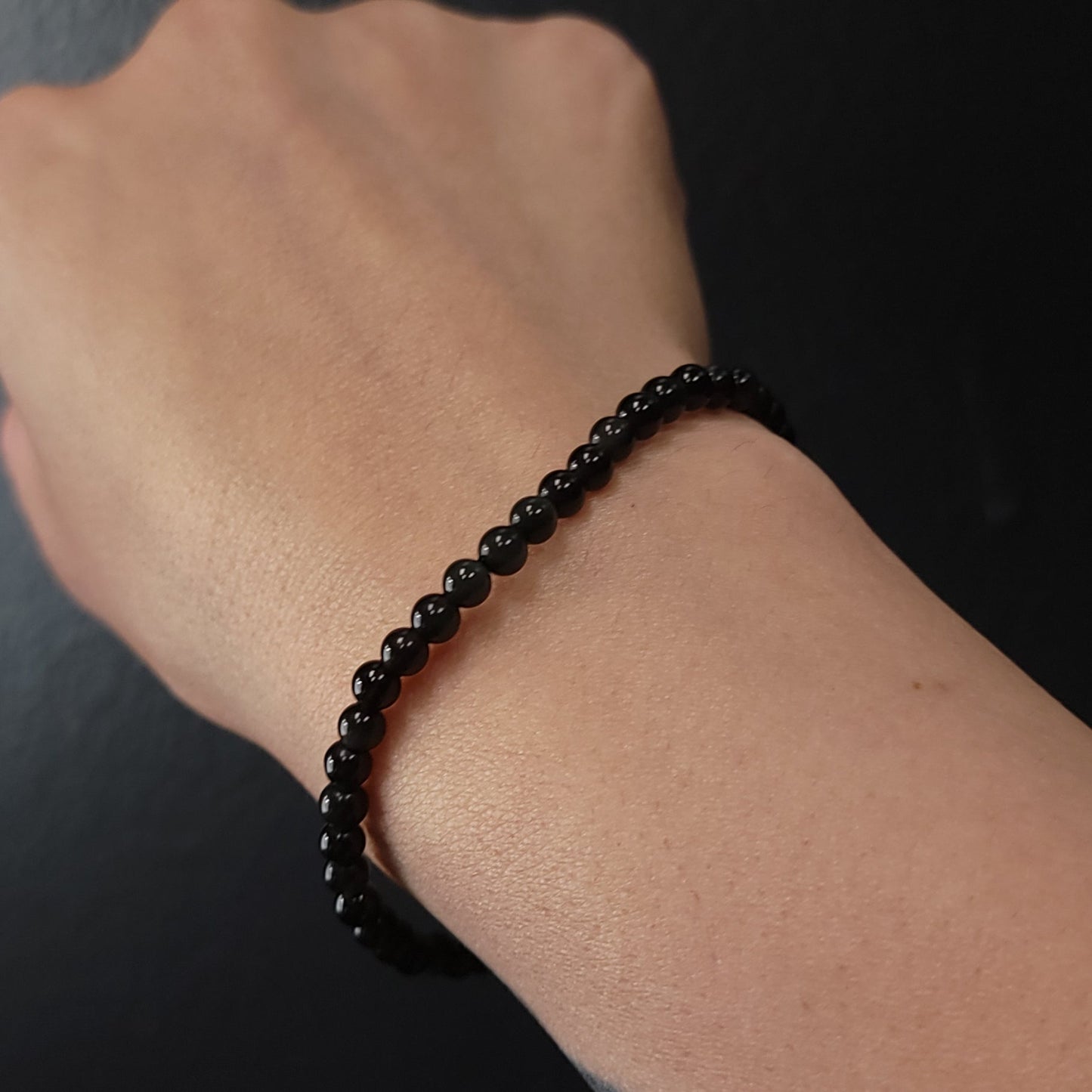 Black Obsidian Bead Bracelet 4mm