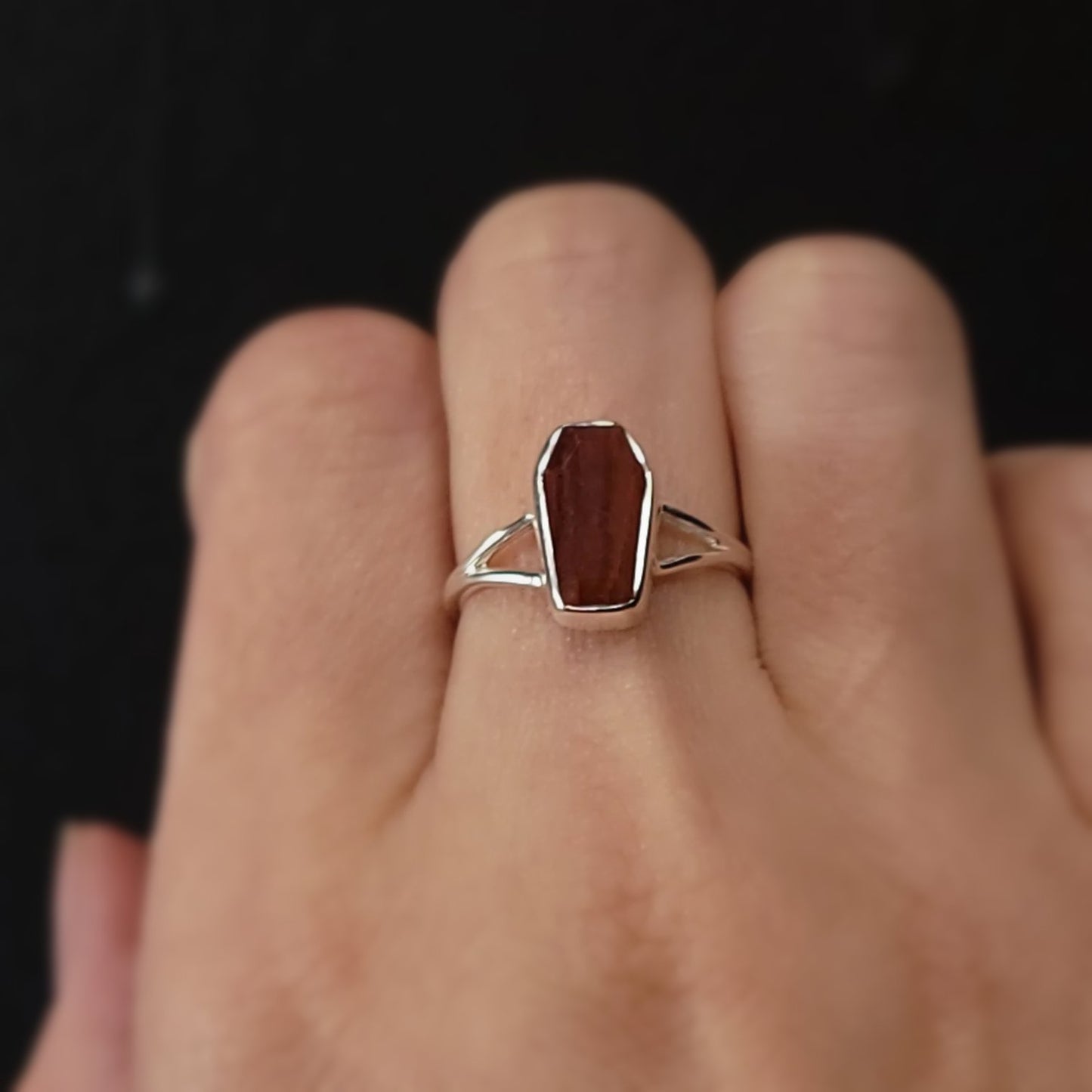 Red Tiger Eye Coffin Ring Sterling Silver Size 8 - Elevated Metaphysical