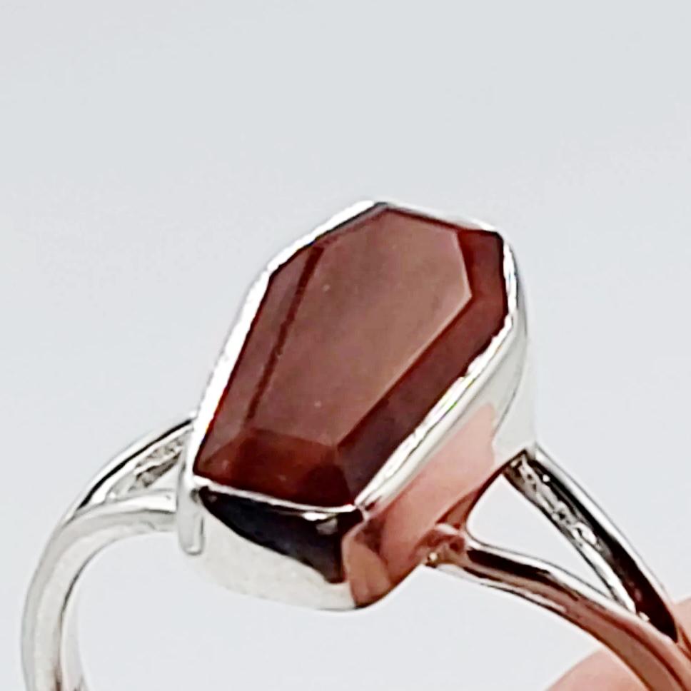 Red Tiger Eye Coffin Ring Sterling Silver Size 8 - Elevated Metaphysical