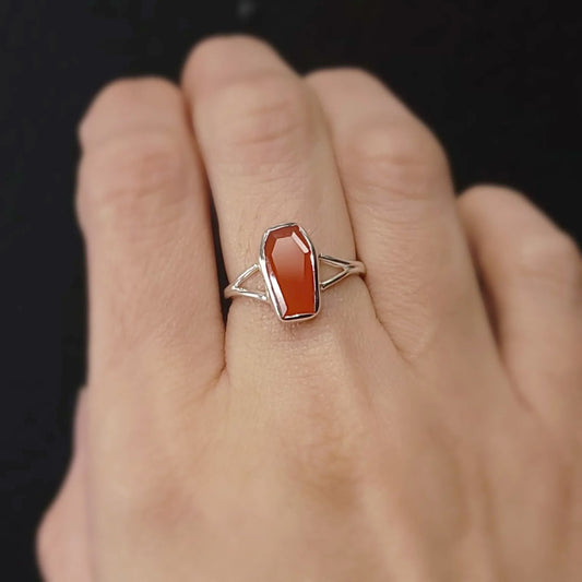 Carnelian Coffin Ring Sterling Silver Size 7 - Elevated Metaphysical