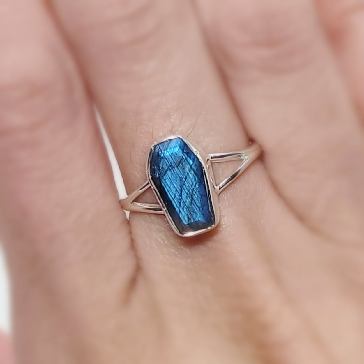 Labradorite Coffin Ring Sterling Silver Size 8 - Elevated Metaphysical