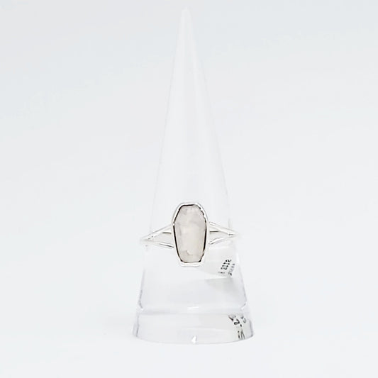 Blue Fire Rainbow Moonstone Coffin Ring Sterling Silver Size 7