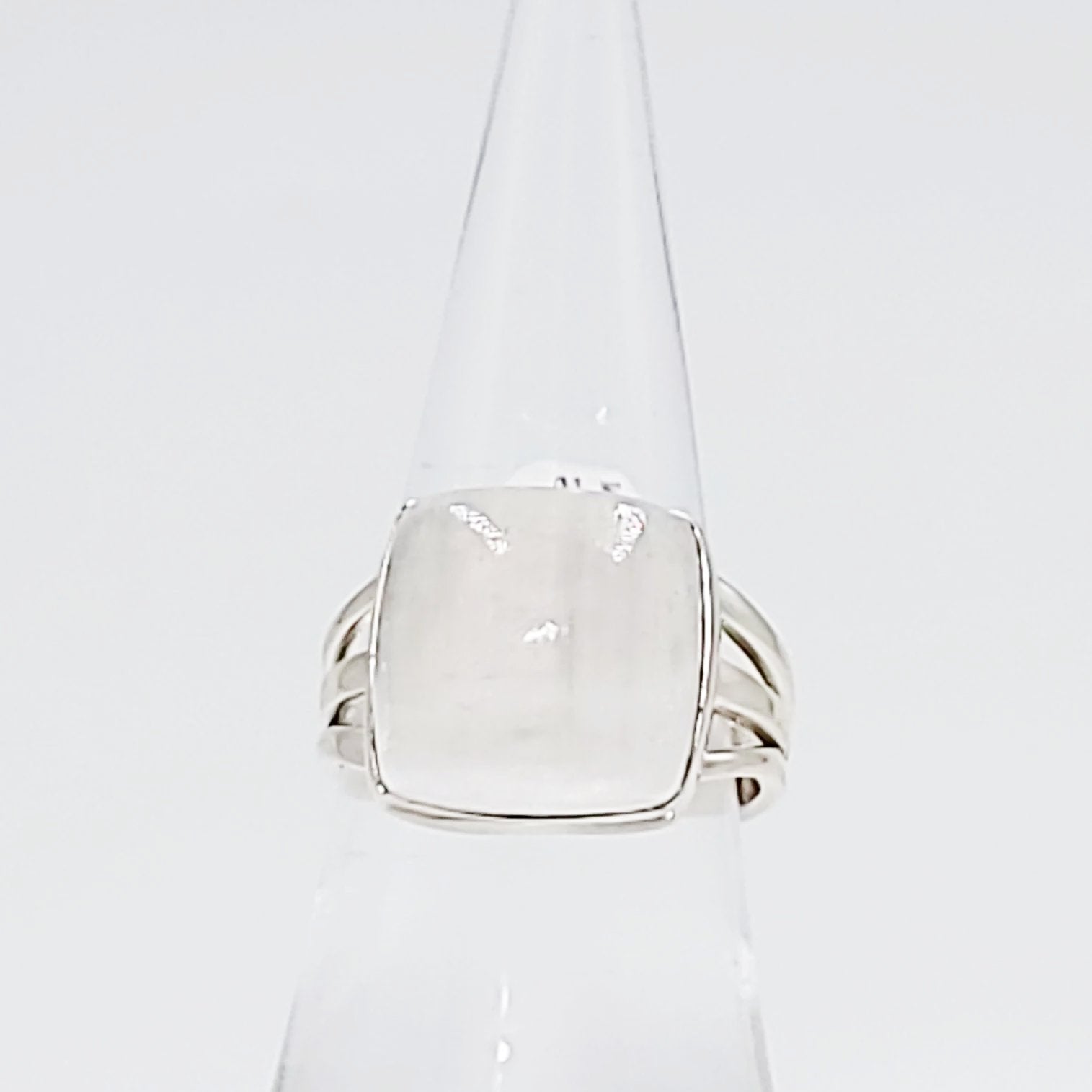 Selenite Ring Square Sterling Silver Size 8 - Elevated Metaphysical