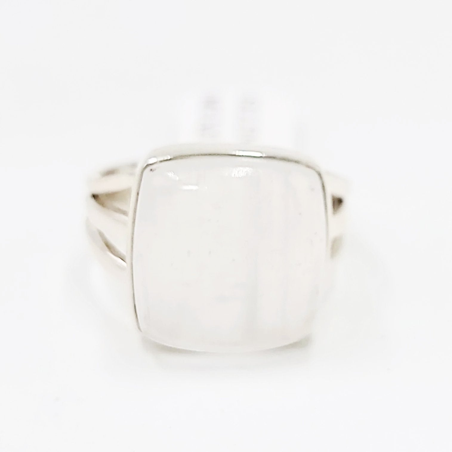 Selenite Ring Square Sterling Silver Size 8 - Elevated Metaphysical