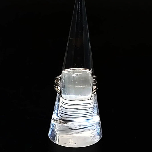 Selenite Ring Square Sterling Silver Size 8 - Elevated Metaphysical