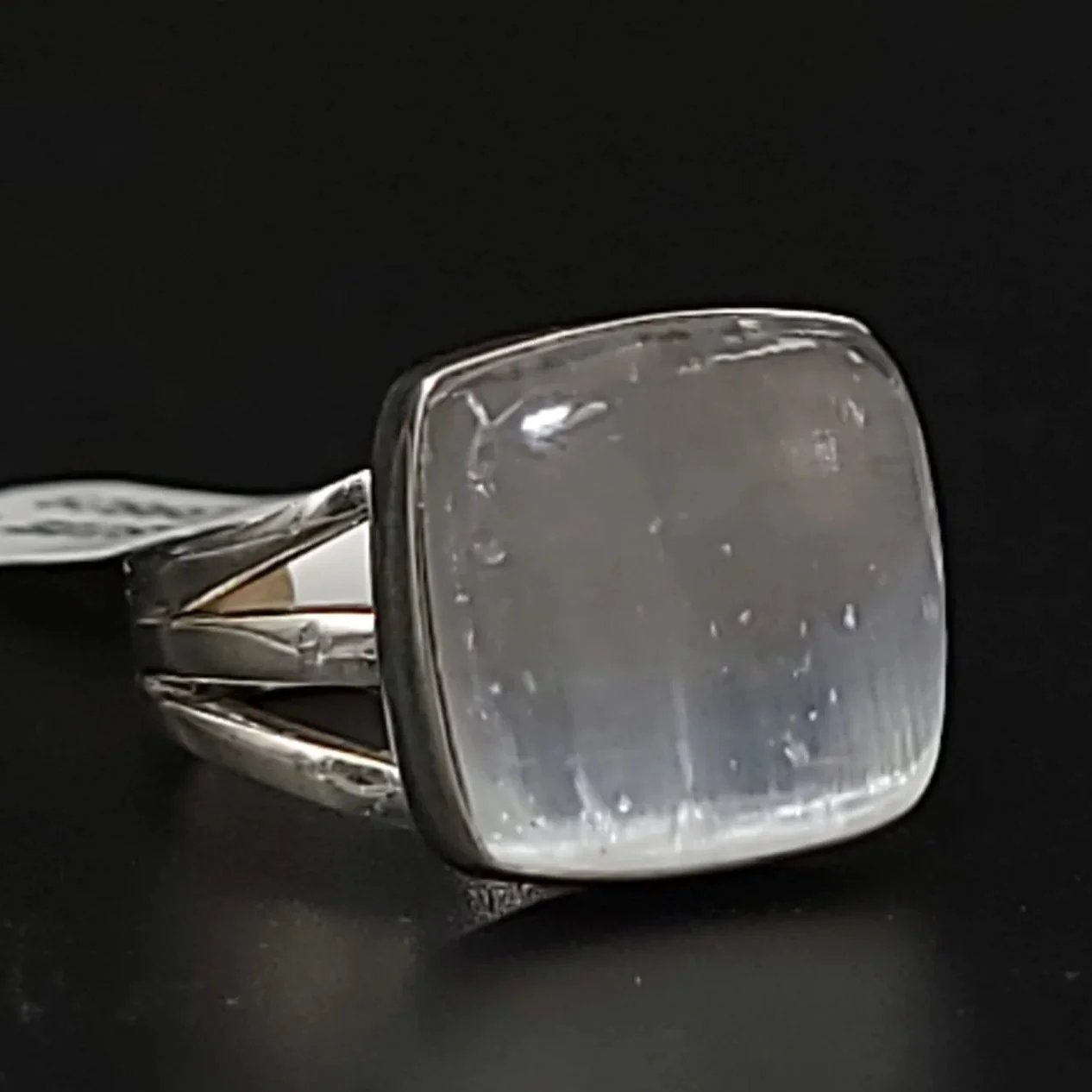Selenite Ring Square Sterling Silver Size 8 - Elevated Metaphysical