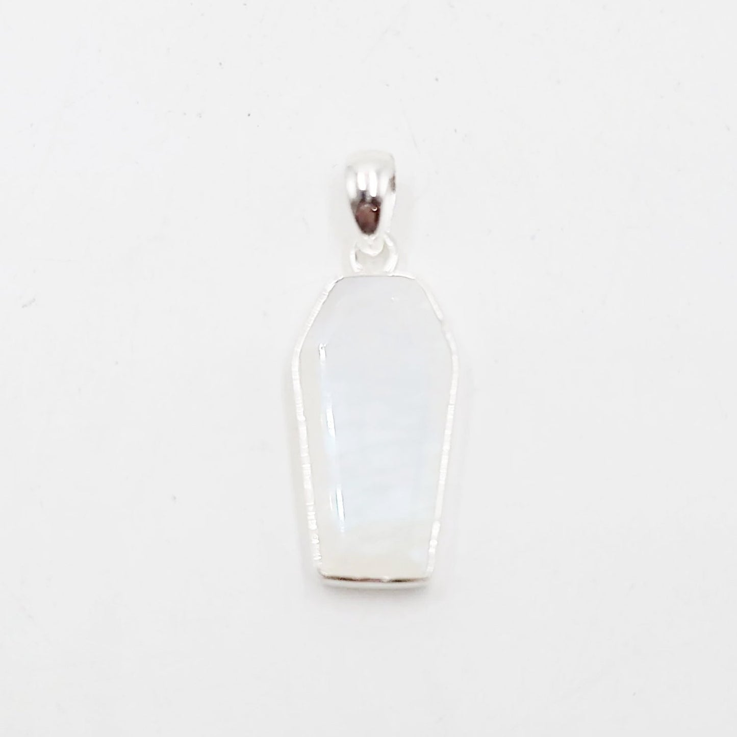 Blue Fire Rainbow Moonstone Coffin Pendant Sterling Silver Charm - Elevated Metaphysical