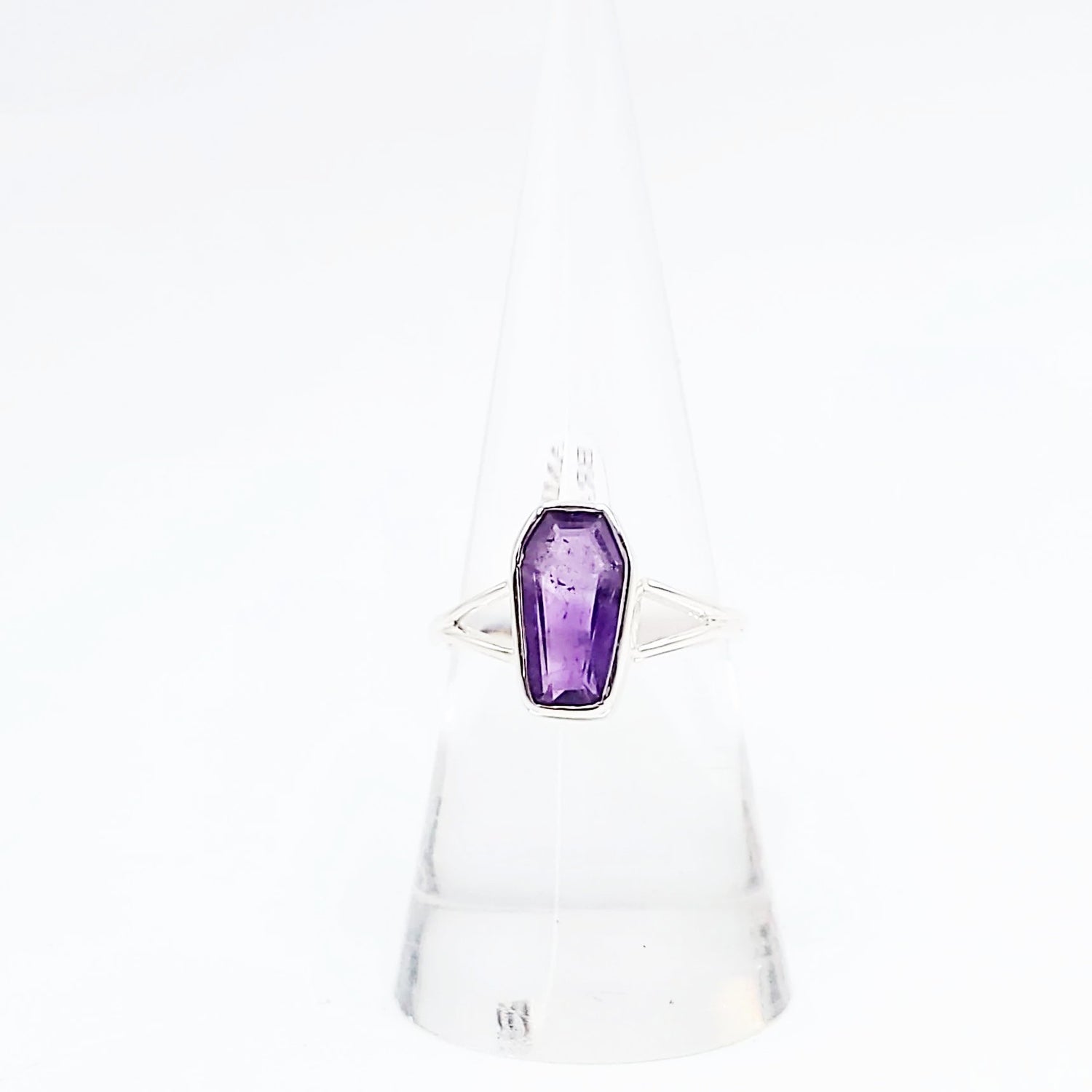Amethyst Coffin Ring Sterling Silver Size 8 - Elevated Metaphysical