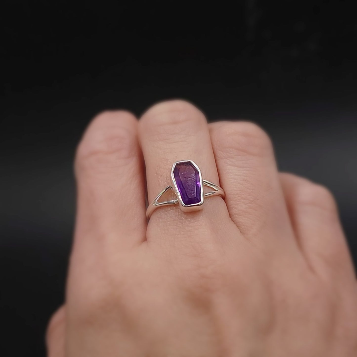 Amethyst Coffin Ring Sterling Silver Size 8 - Elevated Metaphysical