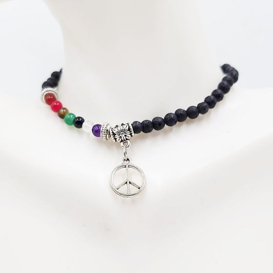 Lava Rock Chakra Bead Bracelet 4mm - Elevated Metaphysical